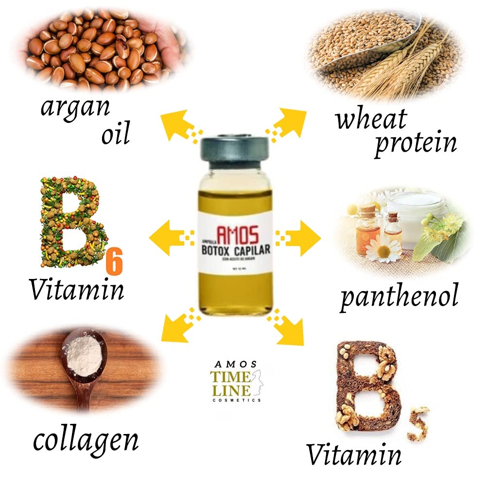 Hair Botox with Argan Oil, Vitamin B5, B6, & Collagen,12 Ampoules of 15 ml each