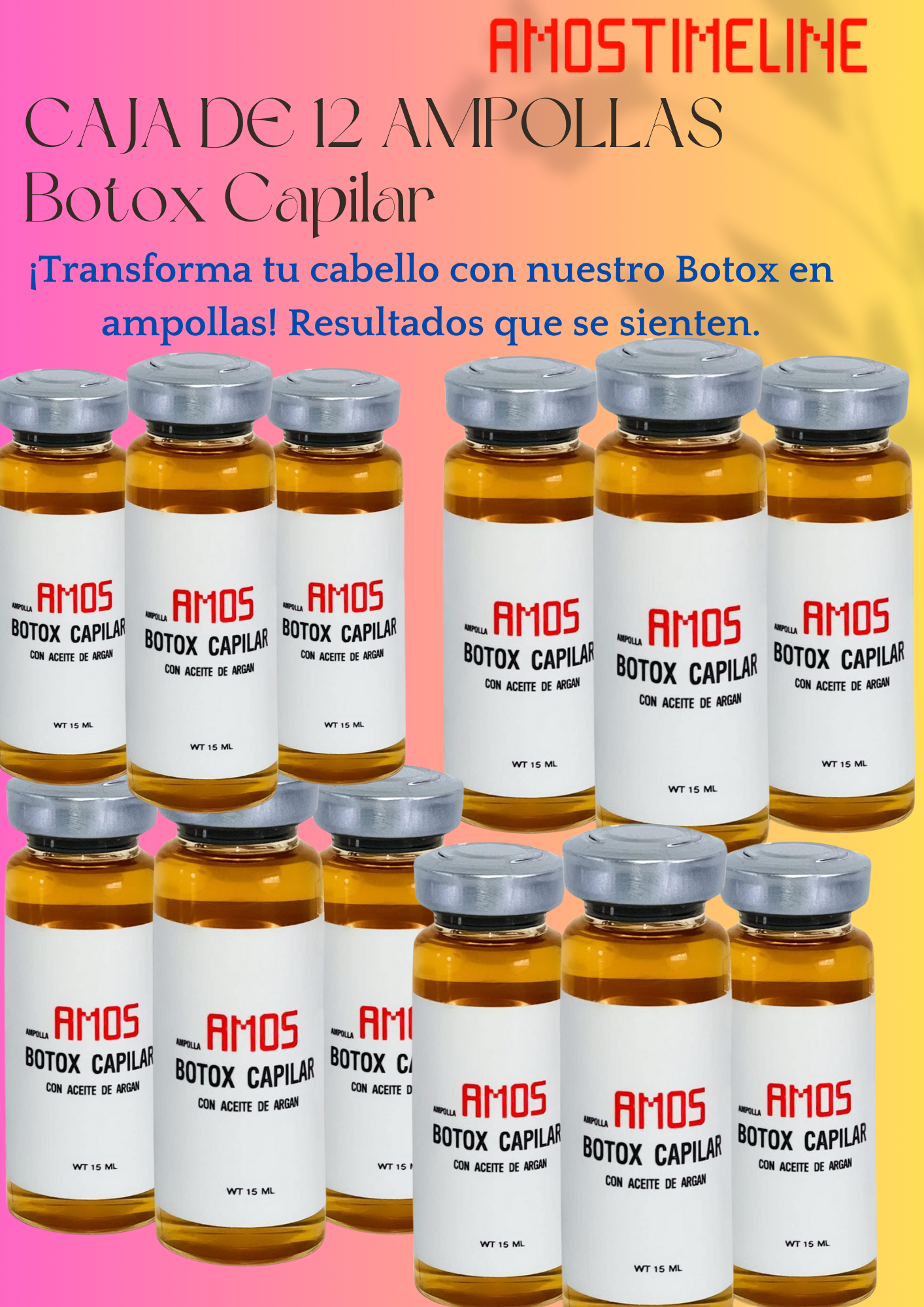 Hair Botox with Argan Oil, Vitamin B5, B6, & Collagen,12 Ampoules of 15 ml each