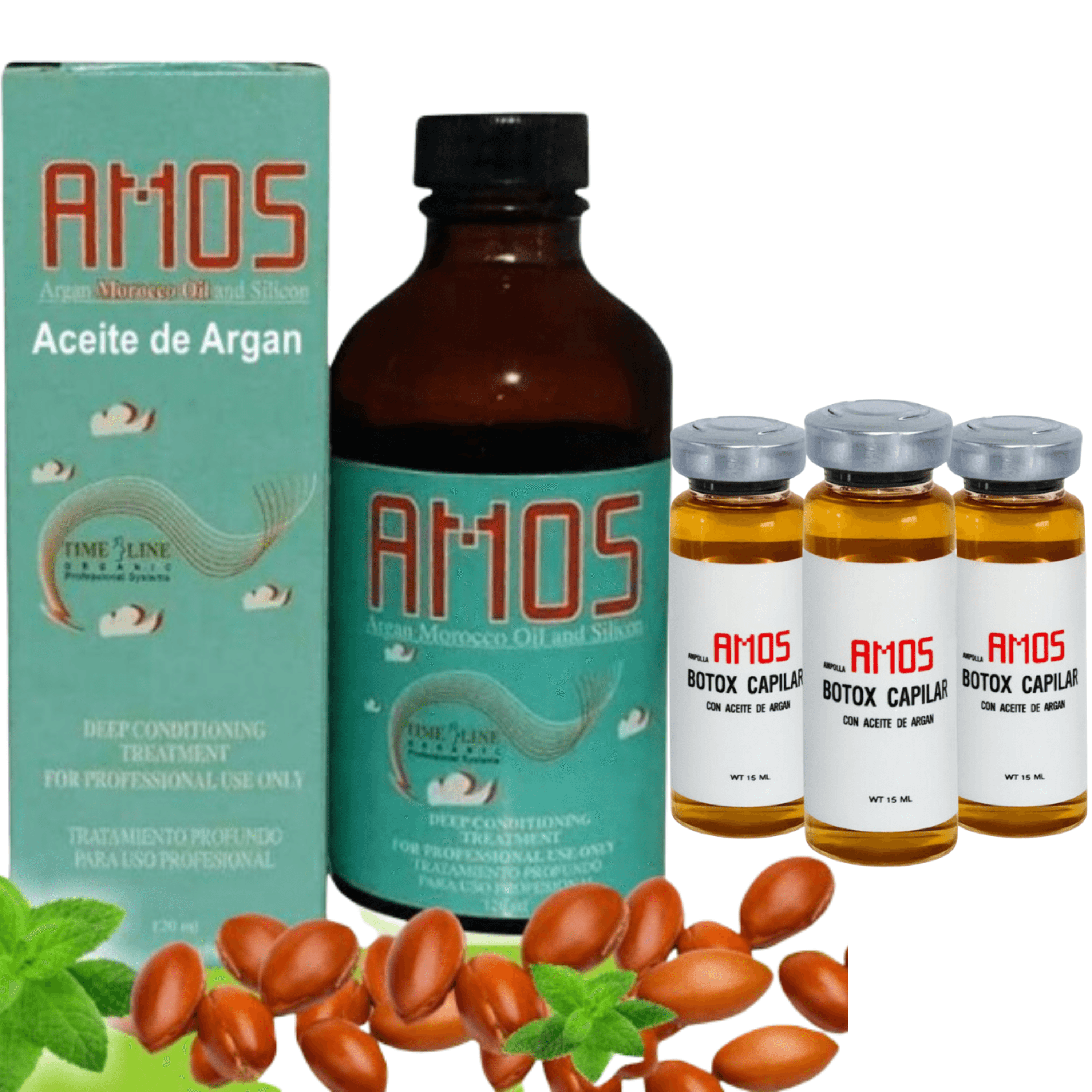 Argan Oil 120 ml + 3 Ampollas 15 ml Botox Capilar - AMOSTIMELINE