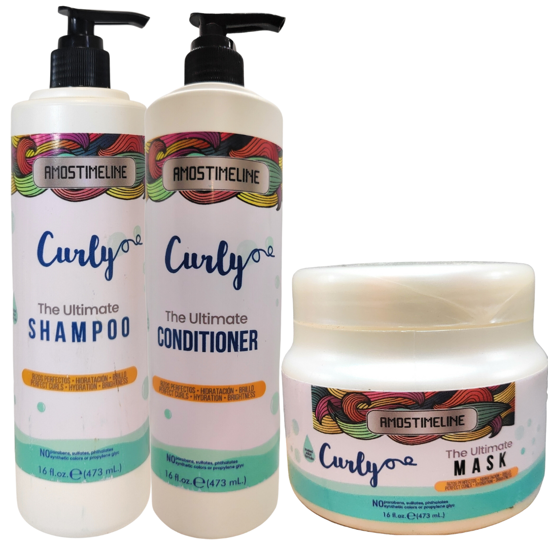 Moisturizing shampoo, conditioner and mask for curly hair
