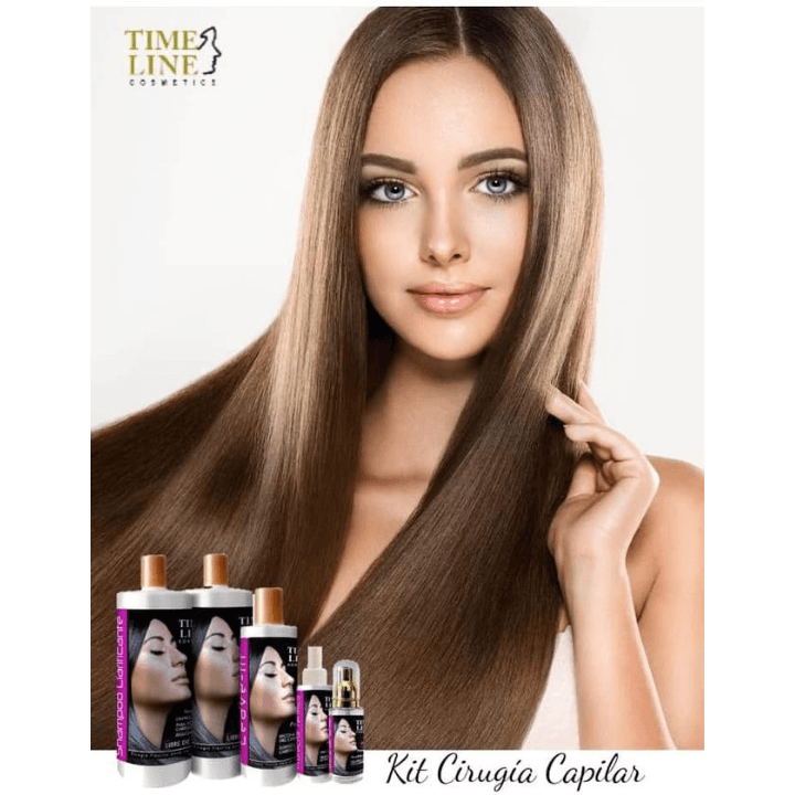 TIME LINE Professional Hair Surgery Treatment Kit, 5 Steps . 1-  Hair Surgery For Professional Hair Keratin For Damaged Hair (4 Ounce) 2- Shampoo  4 oz  3- Leaven in 4. Spray Heat Protector 120 ml 5. Shine Drops 60 ml