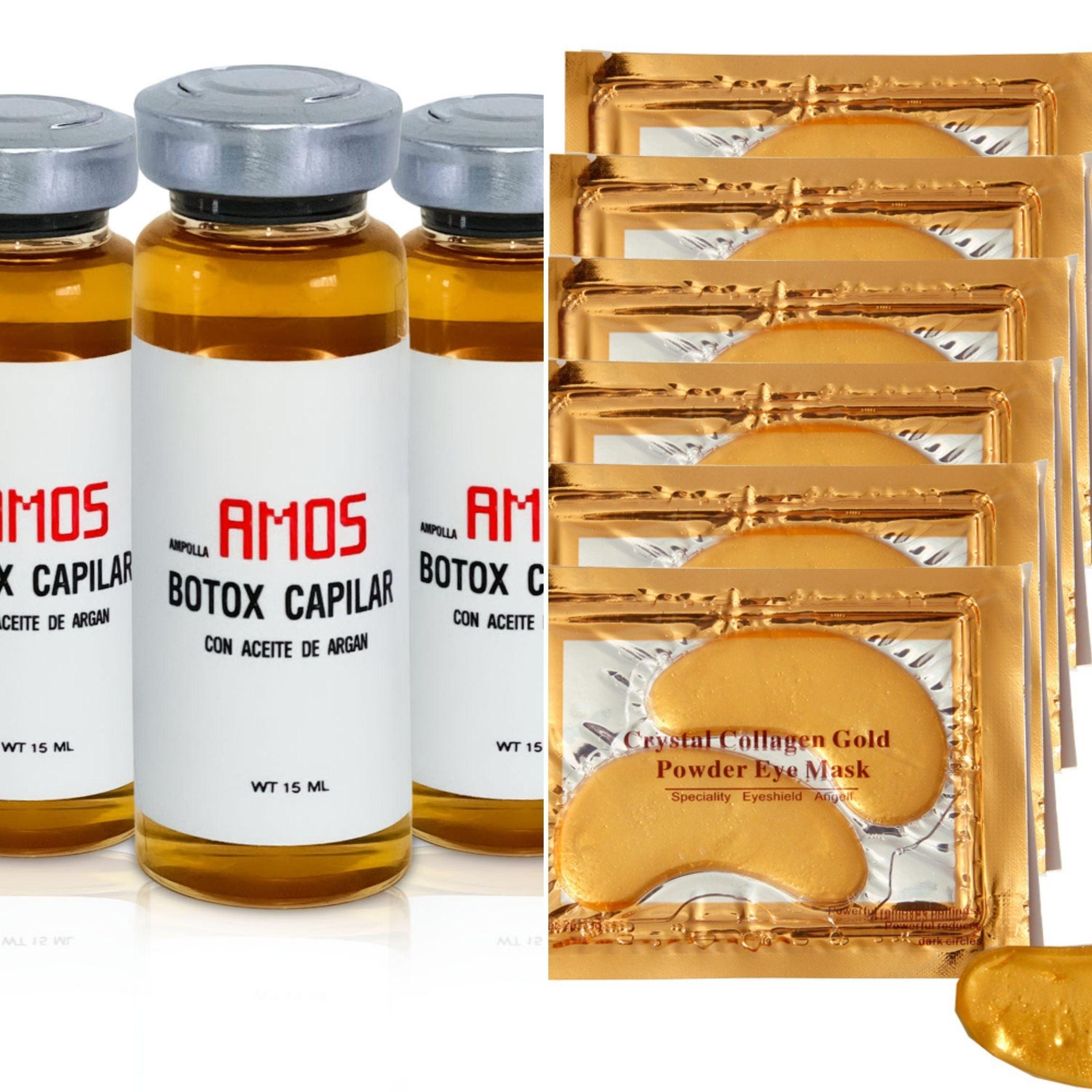 MOSTIMELINE Tratamiento Botox Capilar En Ampollas 3 Unidades De 15ml+Oro 24K Mascarillas Para Ojeras Y Bolsas (6 Pares) - AMOSTIMELINE